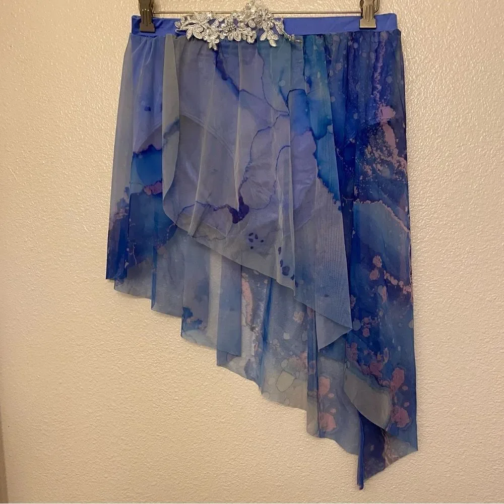 Weissman dance costume 2 piece lyrical mesh Blue watercolor 14113 MC child